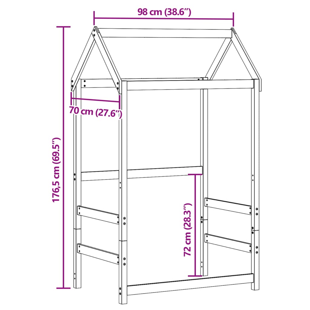 vidaXL Покрив за детско легло, бял, 98x70x176,5 см, бор масив