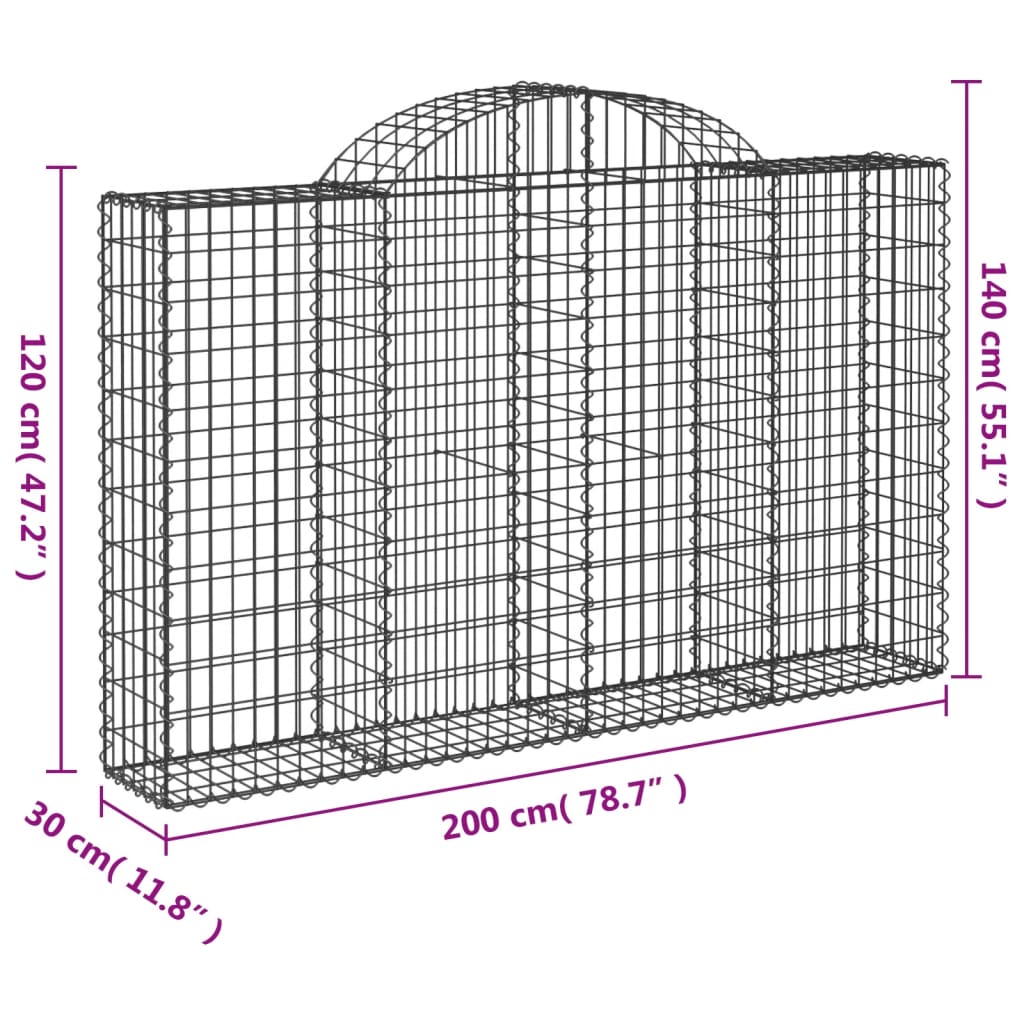 vidaXL Габионни кошници арка 2 бр 200x30x120/140см поцинковано желязо