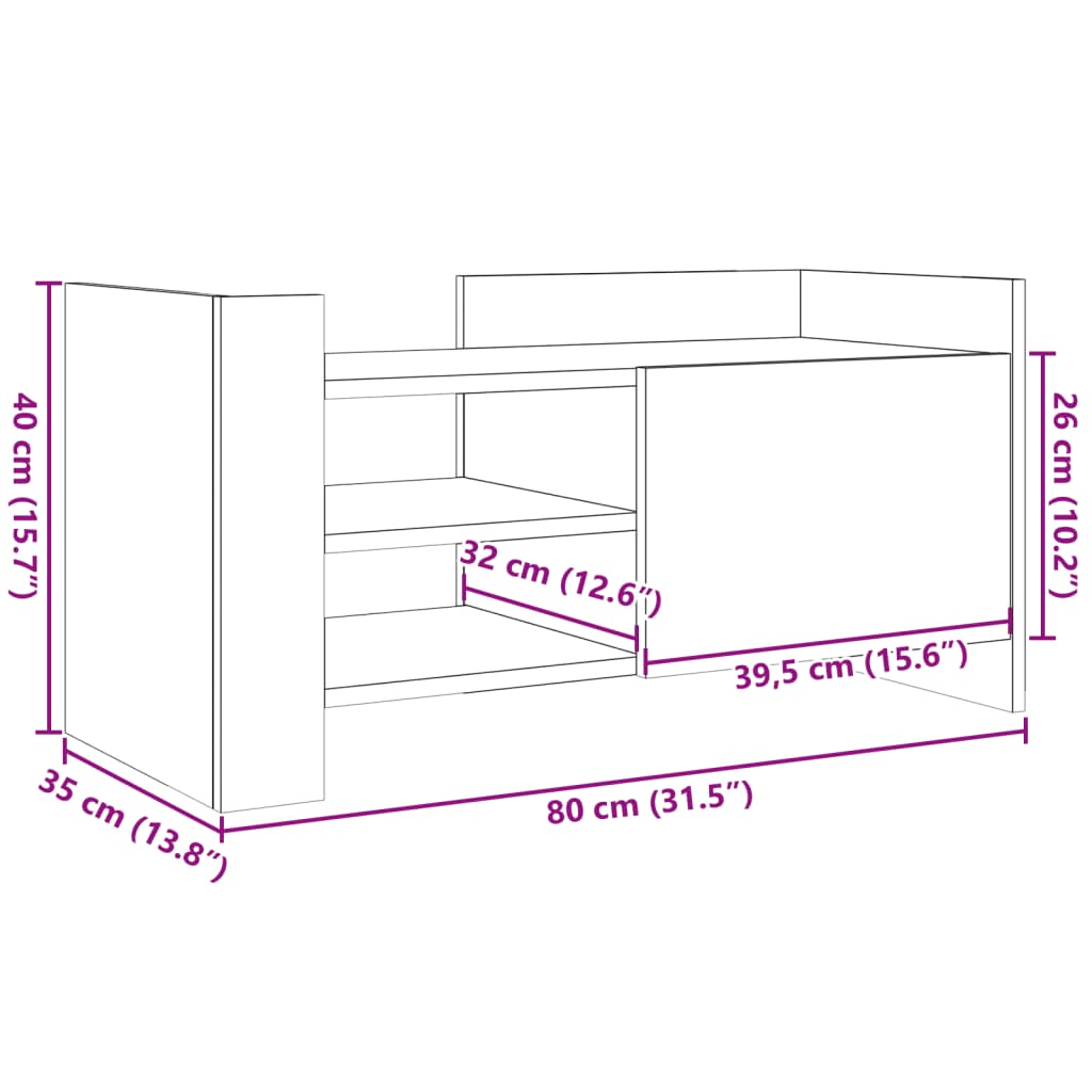 vidaXL ТВ шкаф, сонома дъб, 80x35x40 см, инженерно дърво