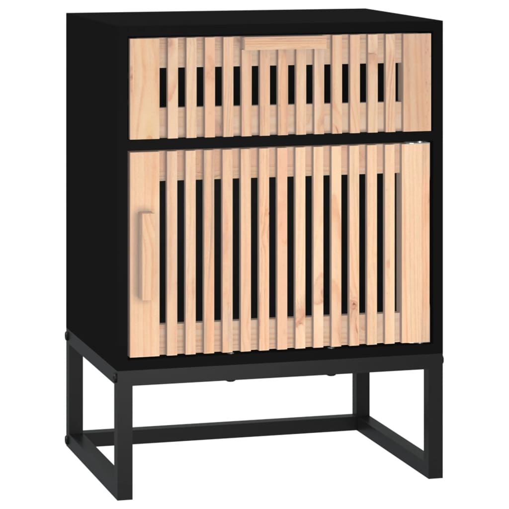 vidaXL Нощно шкафче, черно, 40x30x55,5 см, инженерно дърво и желязо