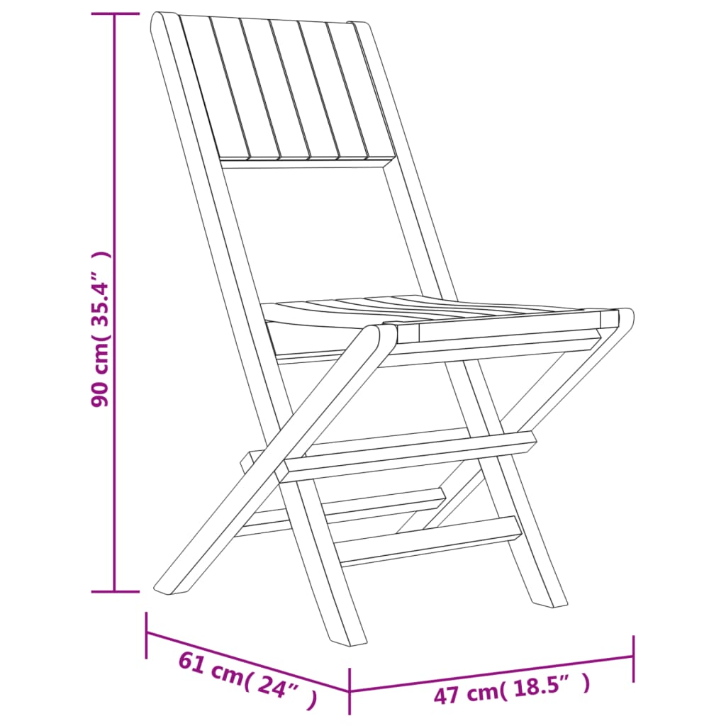 vidaXL Сгъваеми градински столове, 4 бр, 47x61x90 см, тик масив