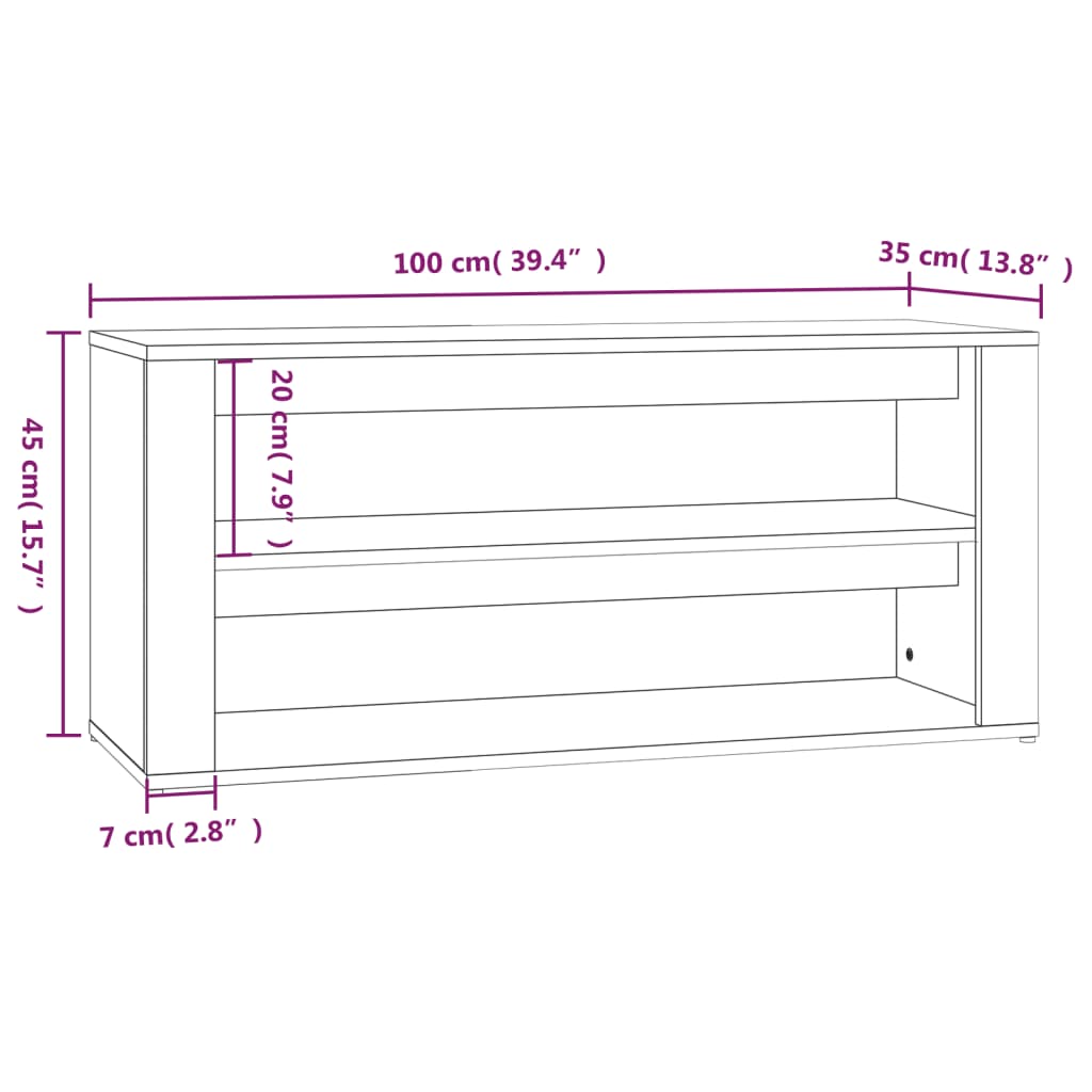 vidaXL Етажерка за обувки, кафяв дъб, 100x35x45 см, инженерно дърво