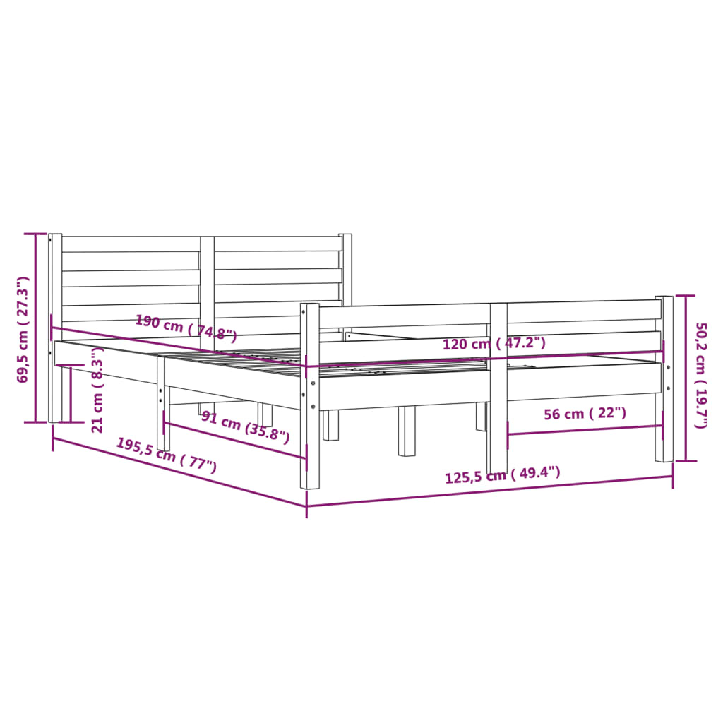 vidaXL Рамка за легло меденокафява дърво 120x190 см 4FT Small Double