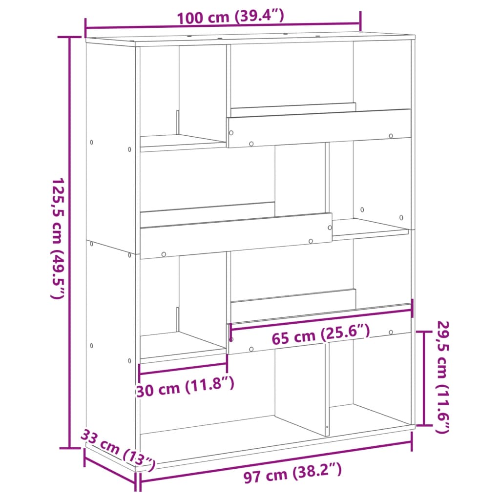 vidaXL Разделител за стая, бял, 100x33x125,5 см, инженерно дърво