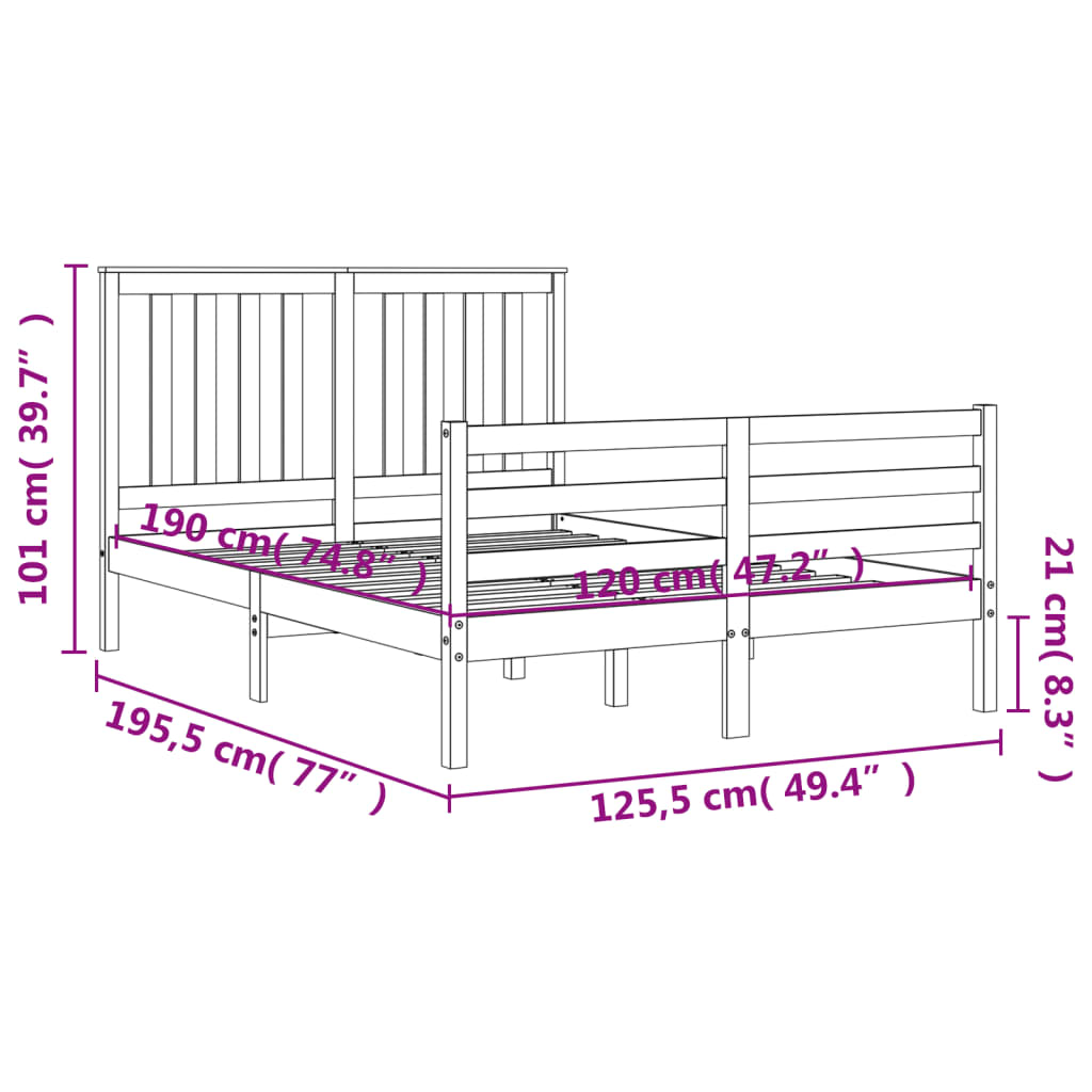 vidaXL Рамка за легло с табла 4FT Small Double масивна дървесина