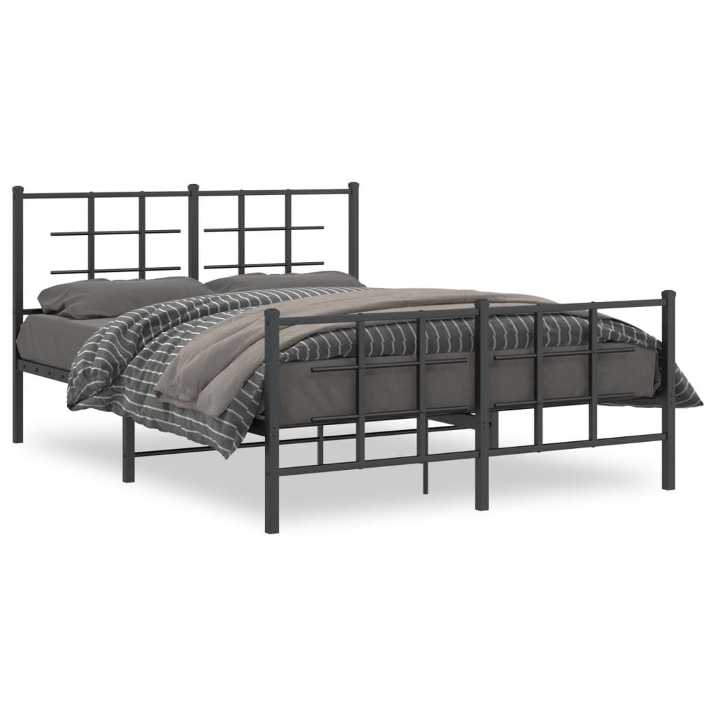 vidaXL Метална рамка за легло с горна и долна табла, черна, 140x190 см