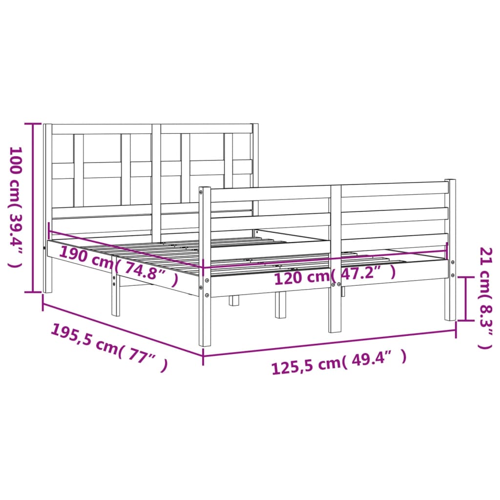 vidaXL Рамка за легло с табла 4FT Small Double масивна дървесина