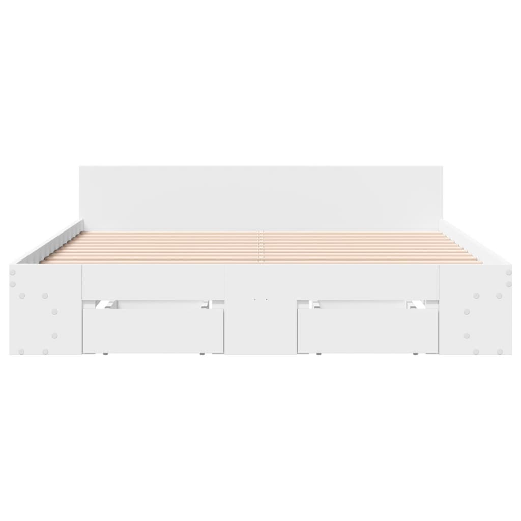 vidaXL Рамка за легло с чекмеджета, бяла, 120x200 см, инженерно дърво