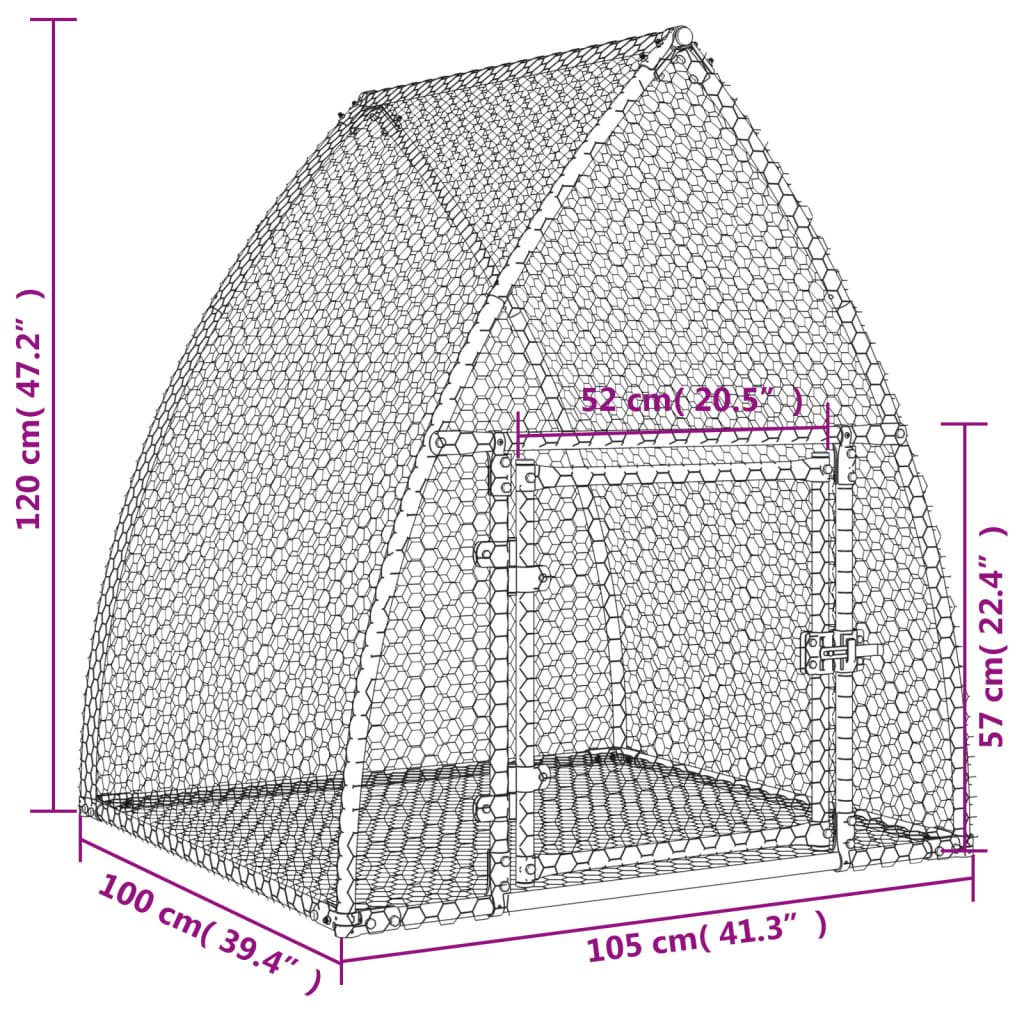 vidaXL Клетка за зайчета сребриста 100x105x120 см поцинкована стомана