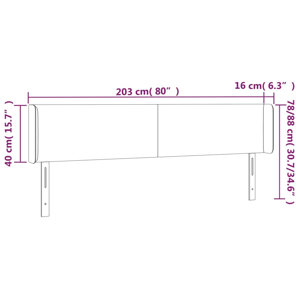 vidaXL LED горна табла за легло, черна, 203x16x78/88 см, кадифе