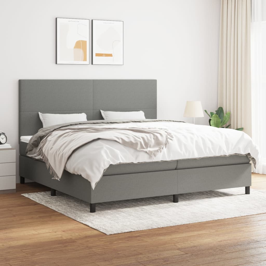 vidaXL Боксспринг легло с матрак, тъмносиво, 200x200 см, плат