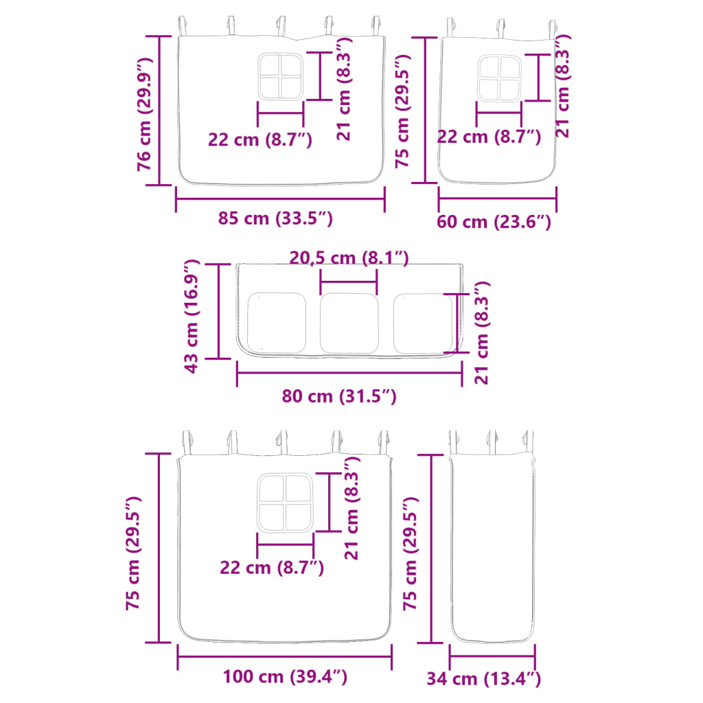 vidaXL Двуетажно легло с пързалка и завеси, синьо, 80x200 см