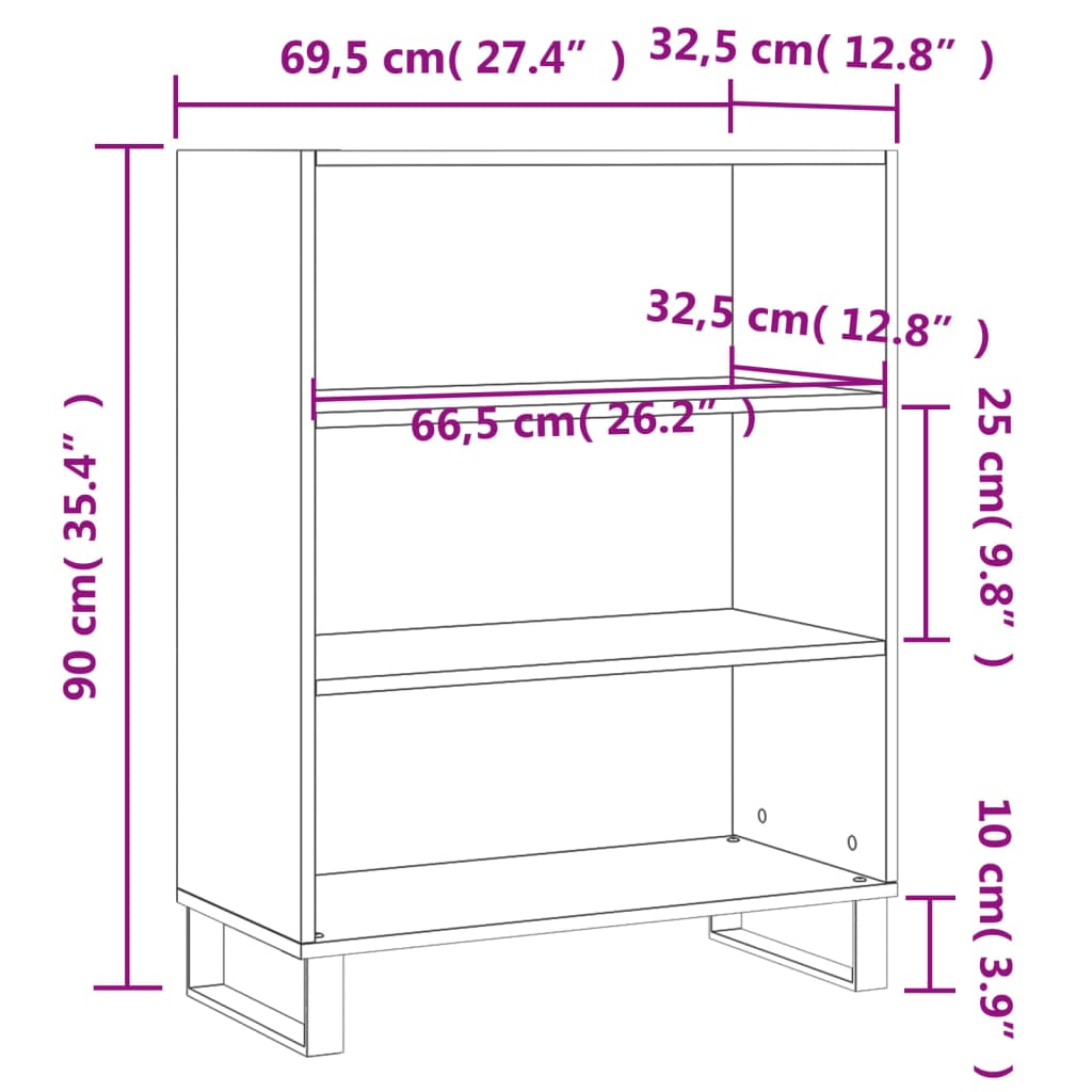 vidaXL Шкаф с рафтове, опушен дъб, 69,5x32,5x90 см, инженерно дърво