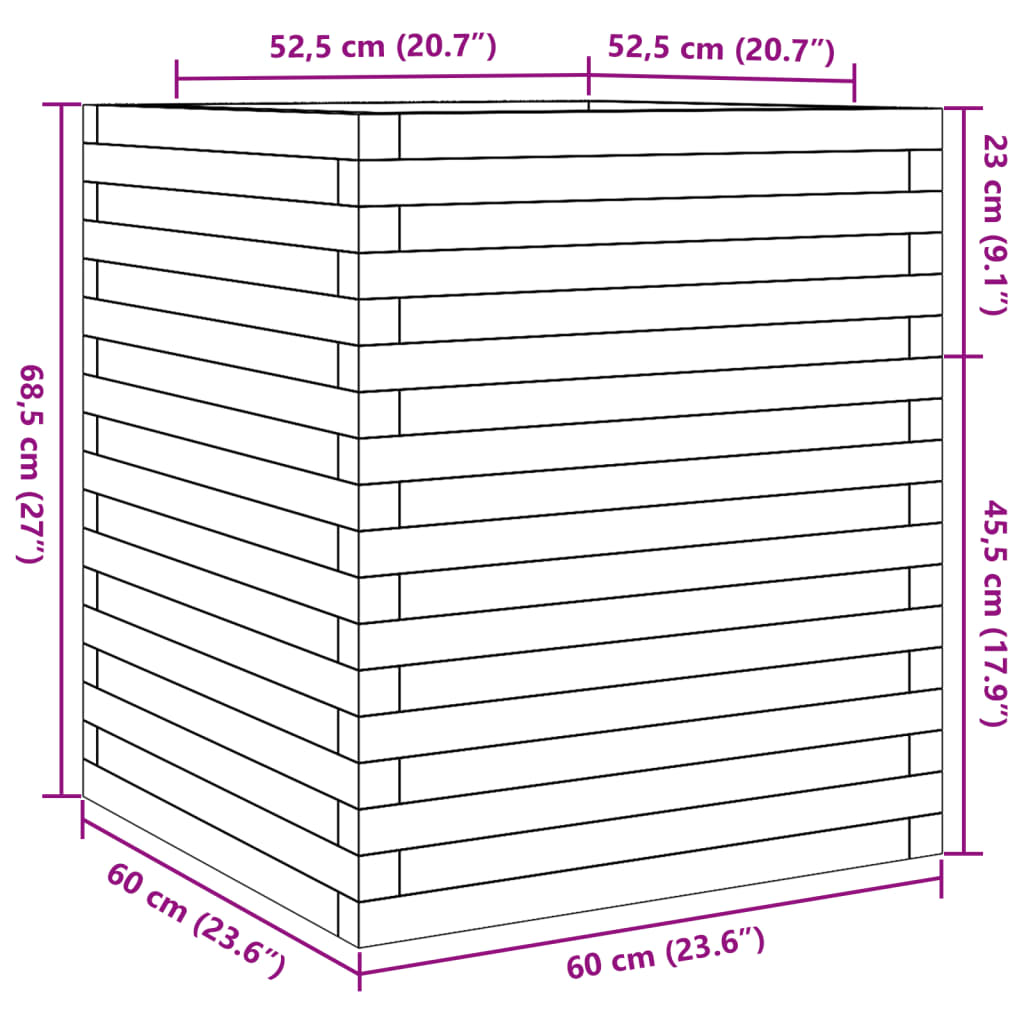 vidaXL Градинска кашпа, 60x60x68,5 см, импрегнирано борово дърво