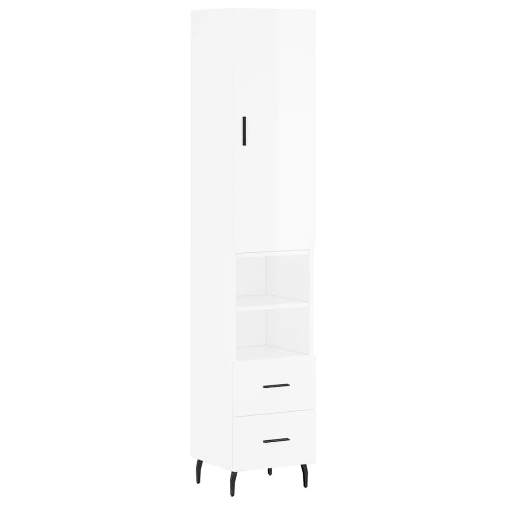 vidaXL Висок шкаф, бял гланц, 34,5x34x180 см, инженерно дърво
