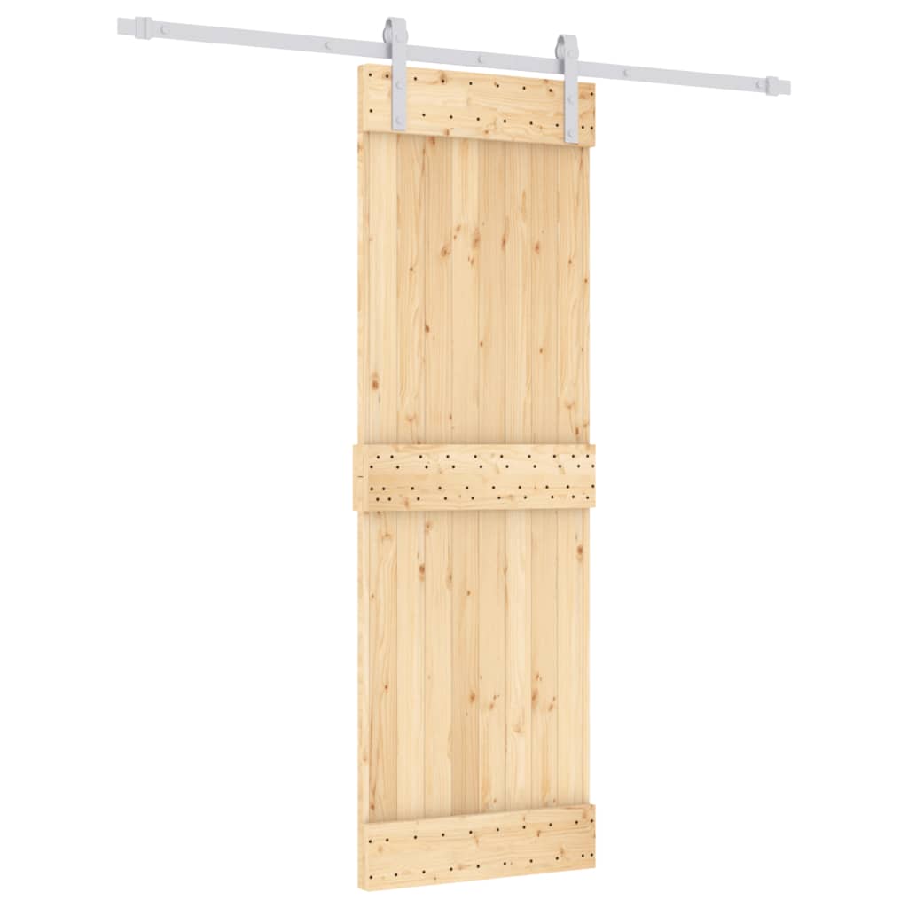 vidaXL Плъзгаща врата с монтажни части, 70x210 см, борово дърво масив