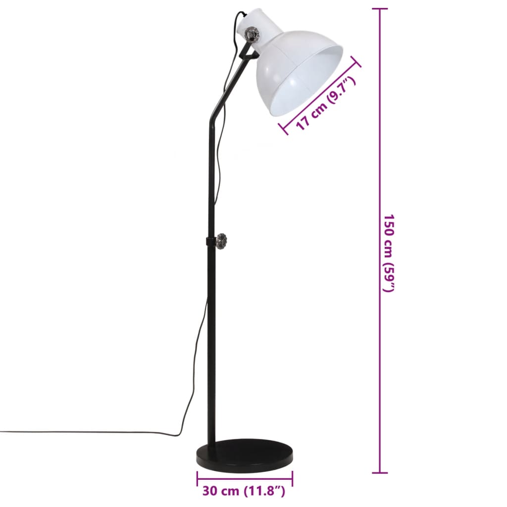 vidaXL Подова лампа, 25 W, бяла, 30x30x90-150 см, E27