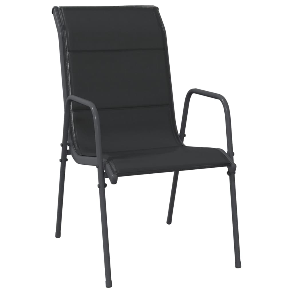 vidaXL Градински столове, 6 бр, стомана и textilene, черни