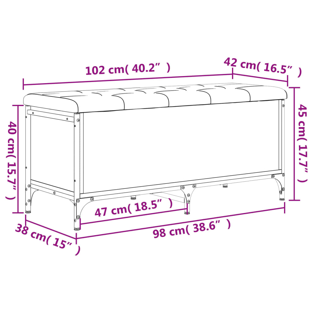 vidaXL Пейка за съхранение, сив сонома, 102x42x45 см, инженерно дърво