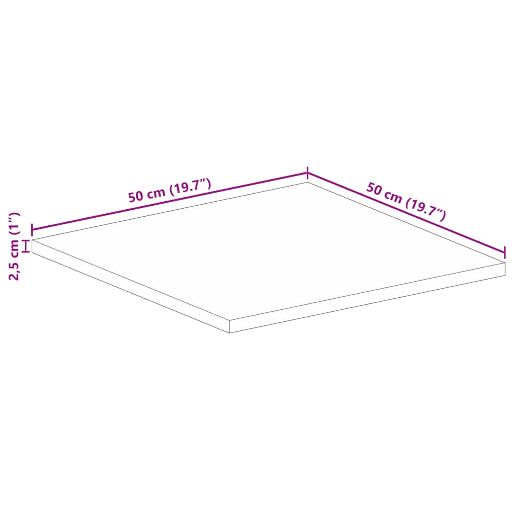 vidaXL Плот за маса 50x50x2,5 см квадратен масивна акация