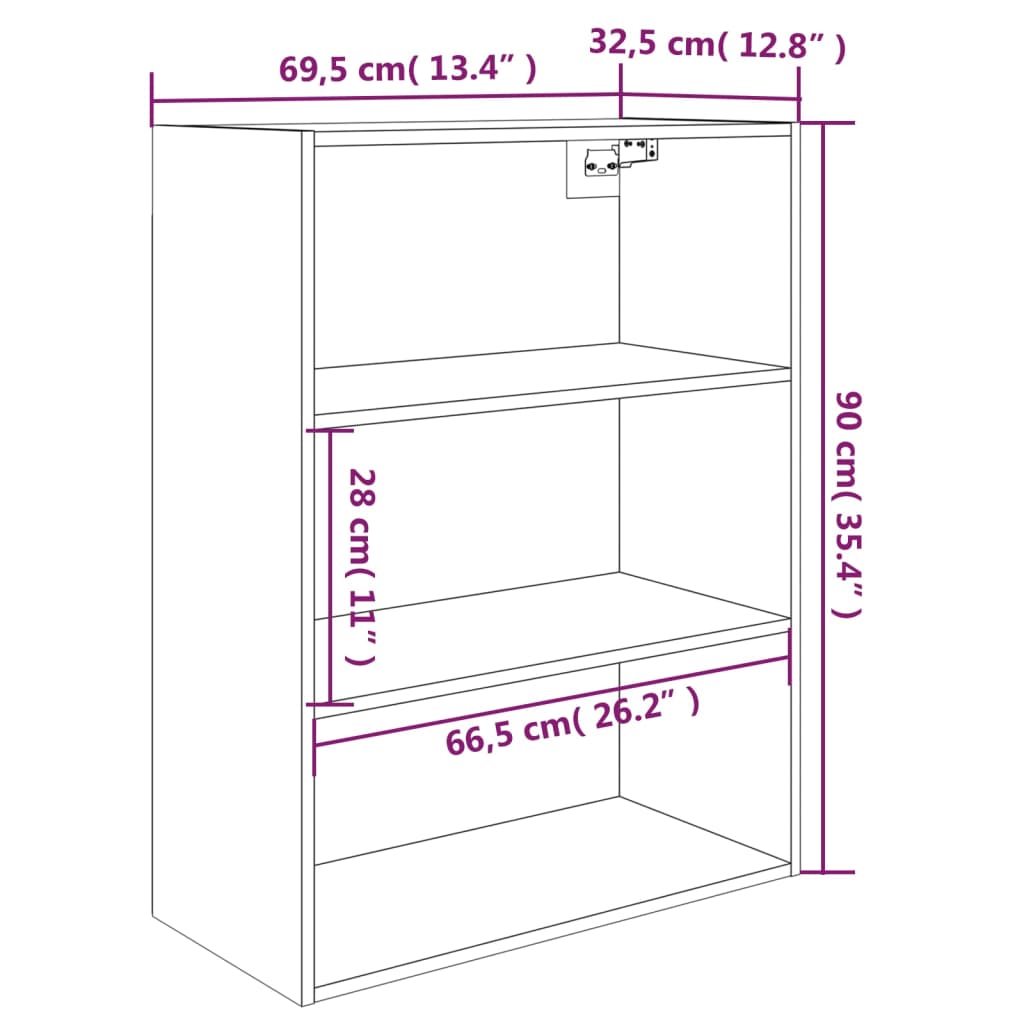 vidaXL Окачен стенен шкаф, бетонно сиво, 69,5x32,5x90 см