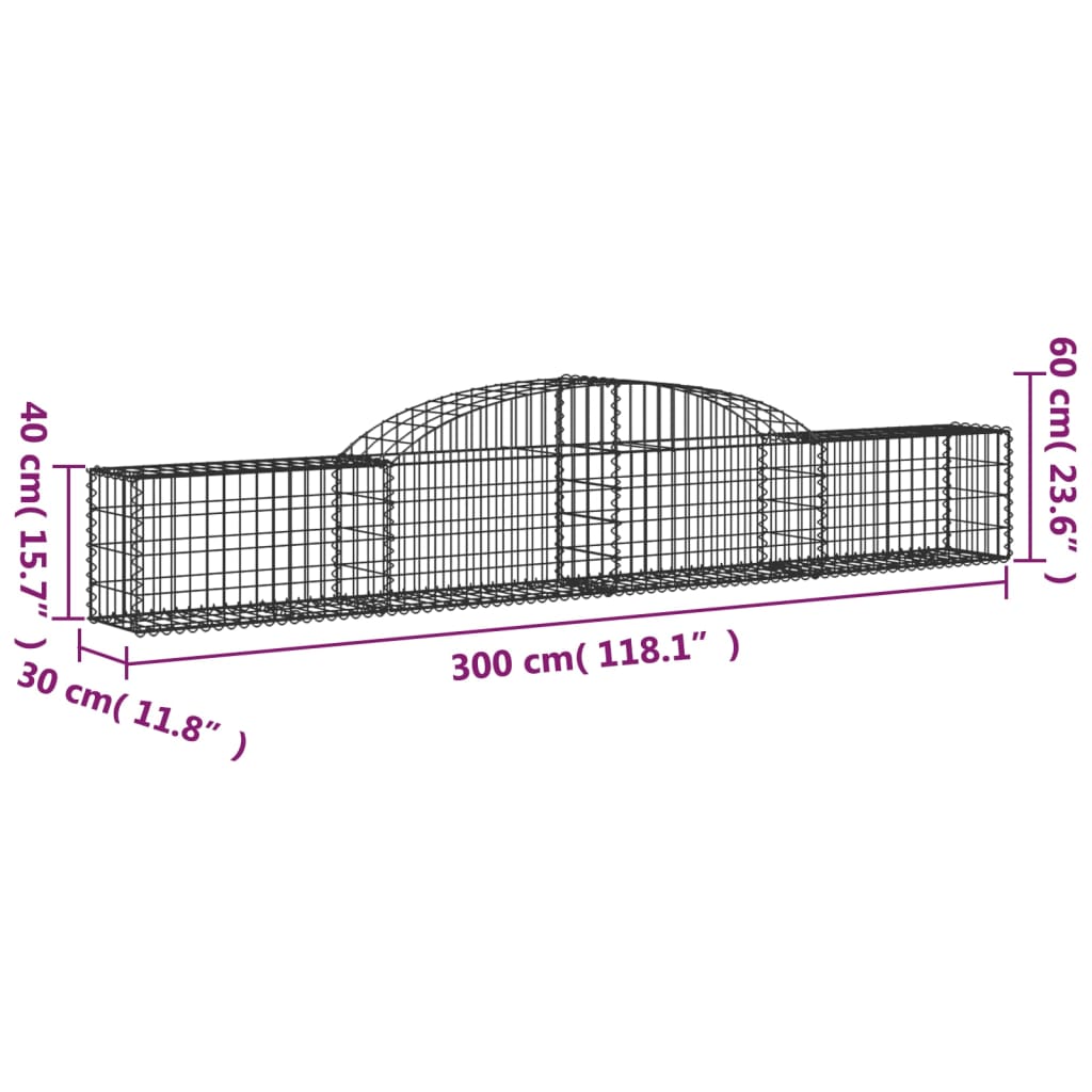 vidaXL Габионни кошници арка 12 бр 300x30x40/60 см поцинковано желязо