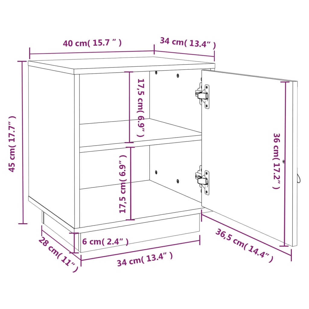 vidaXL Нощно шкафче, бяло, 40x34x45 см, борово дърво масив