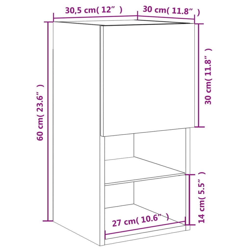 vidaXL ТВ шкафове с LED осветление, 2 бр, опушен дъб, 30,5x30x60 см