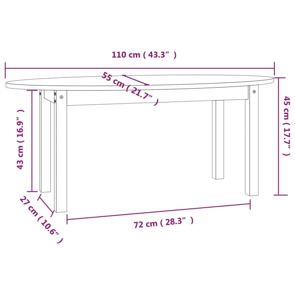 vidaXL Кафе маса, меденокафява, 110x55x45 см, борово дърво масив