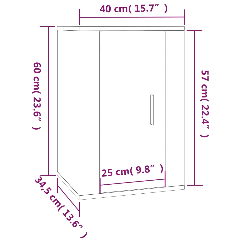 vidaXL ТВ шкафове със стенен монтаж, 2 бр, сонома дъб, 40x34,5x60 см