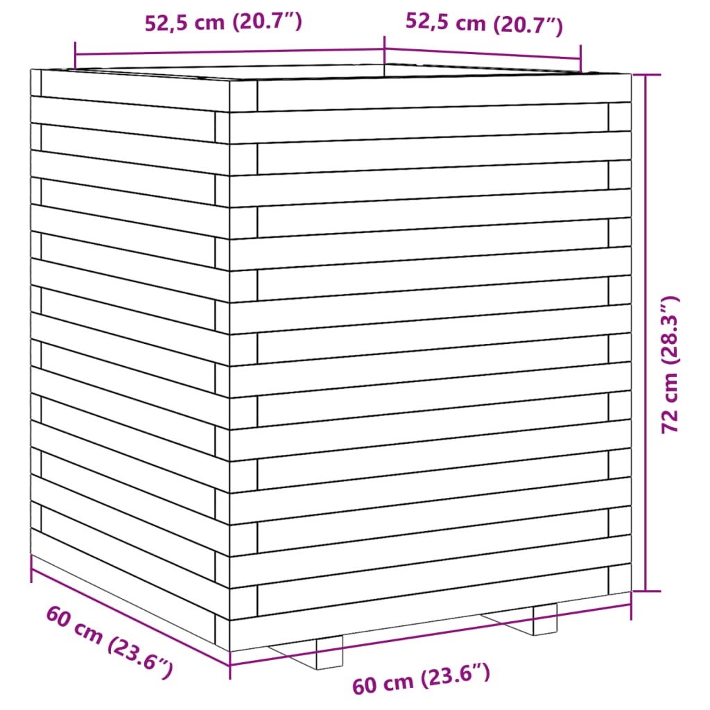 vidaXL Градинска кашпа, 60x60x72 см, импрегнирано борово дърво