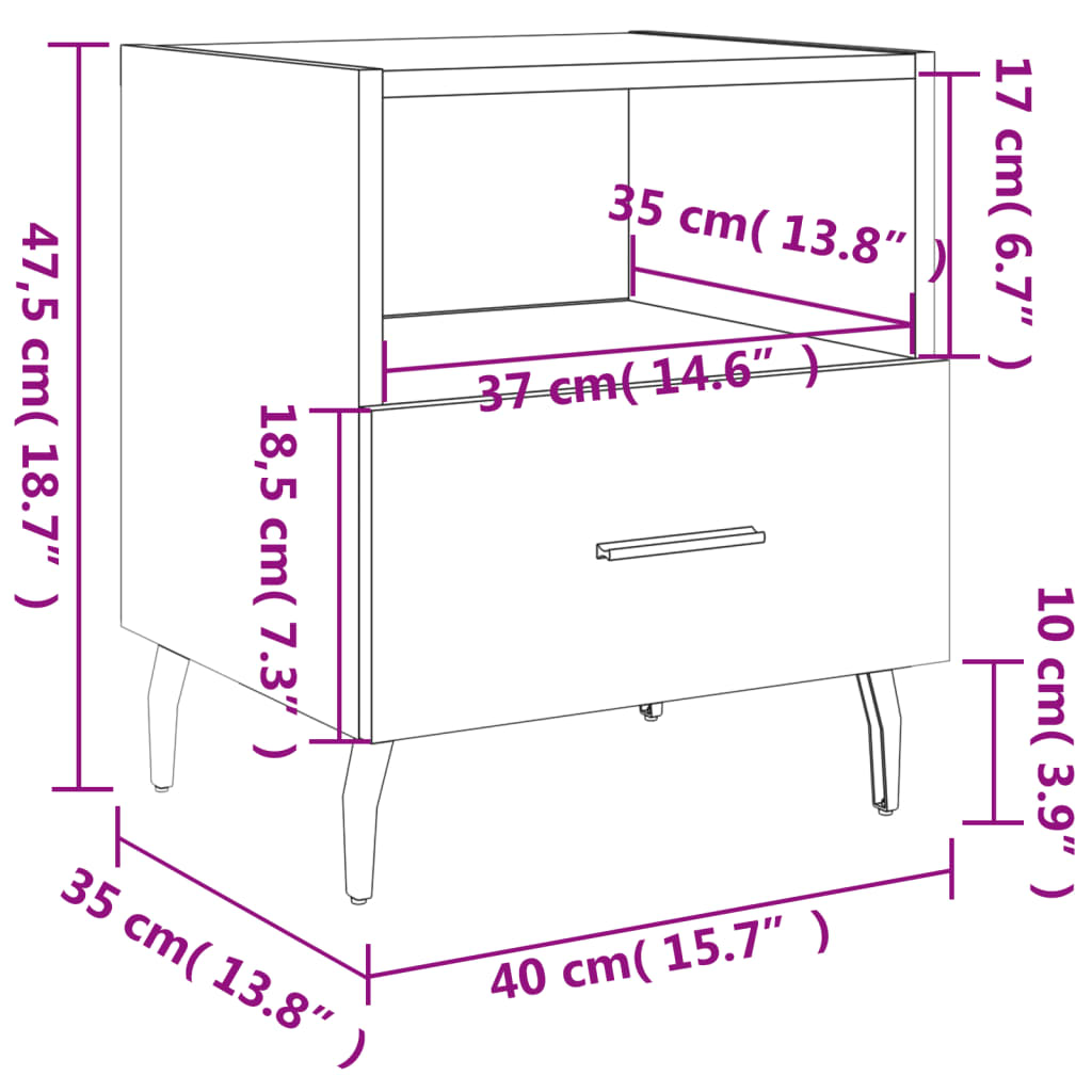 vidaXL Нощни шкафчета, 2 бр, черни, 40x35x47,5 см, инженерно дърво