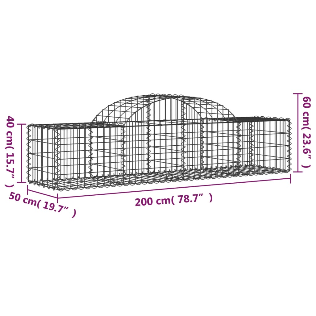 vidaXL Габионни кошници арка 12 бр 200x50x40/60 см поцинковано желязо