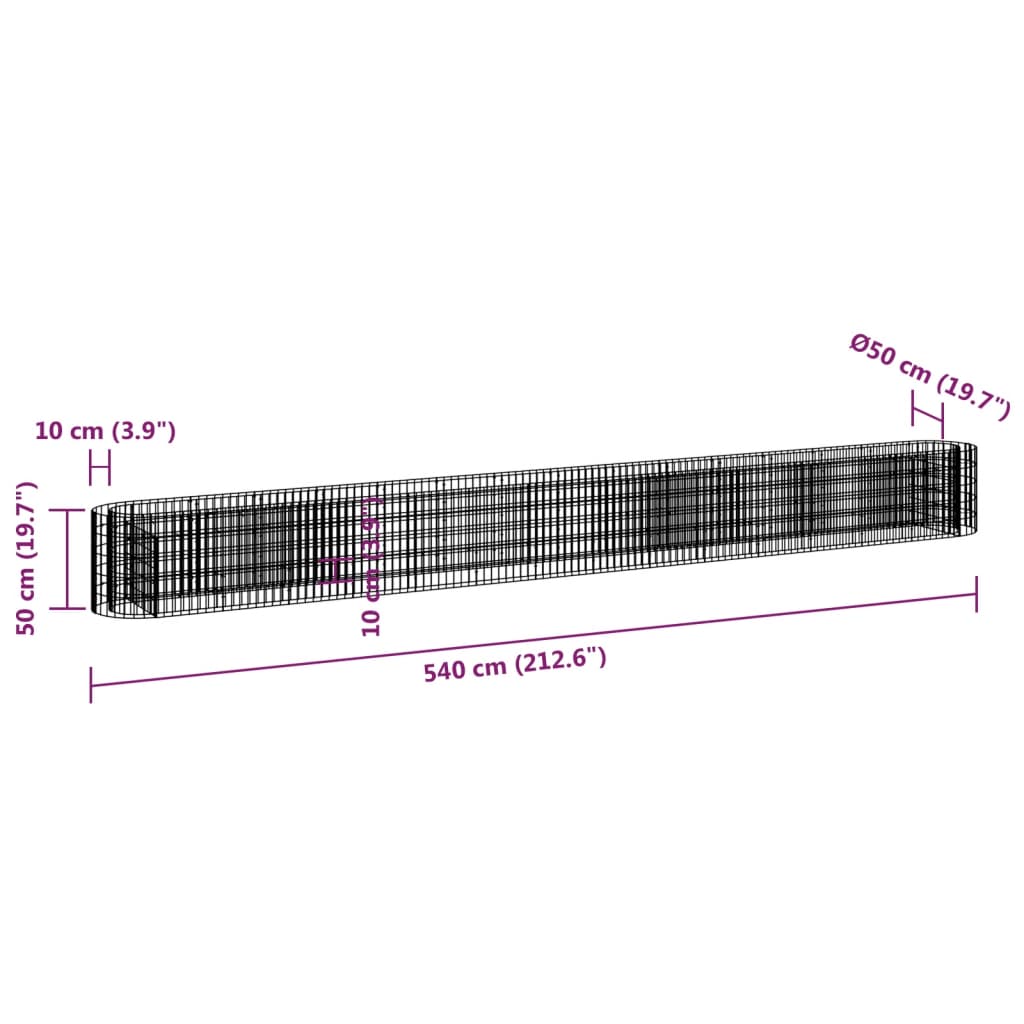 vidaXL Габион повдигната леха, поцинковано желязо, 540x50x50 cм