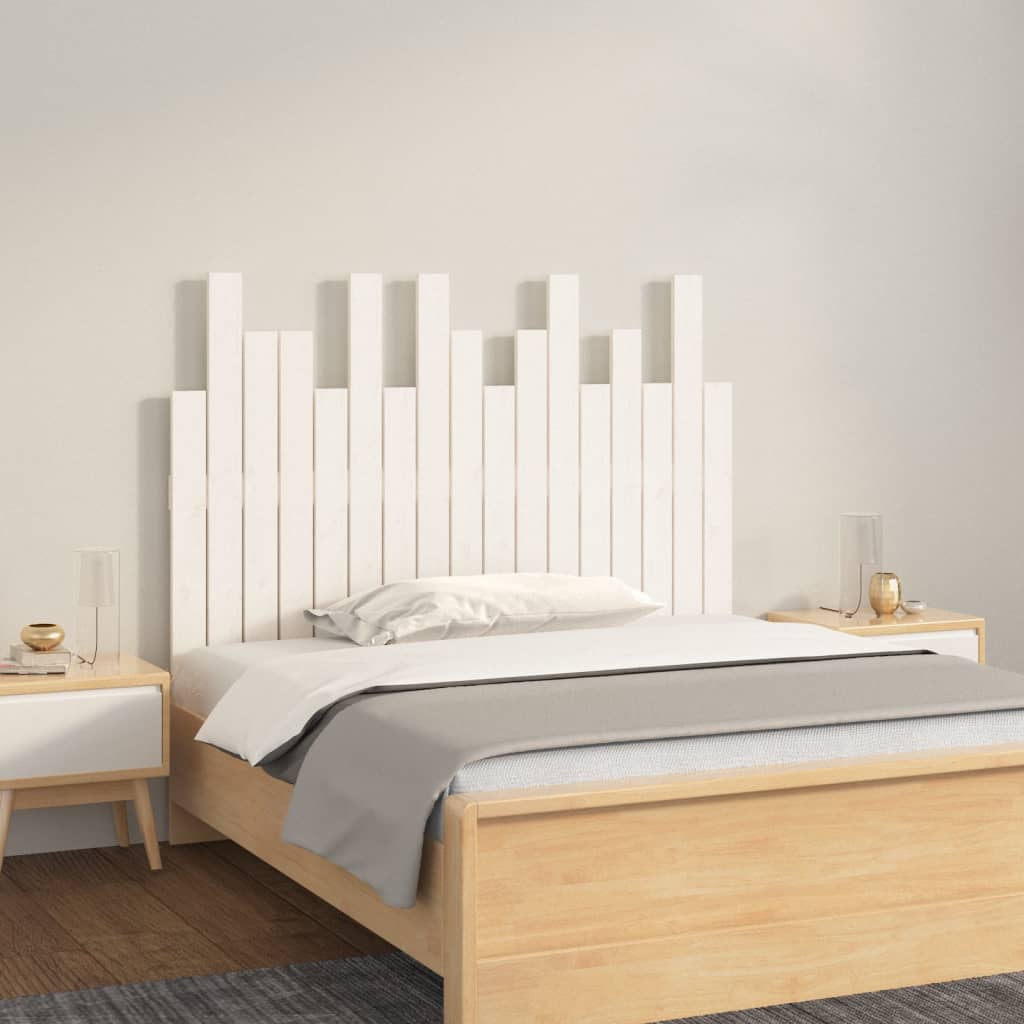 vidaXL Стенна табла за спалня, бяла, 108x3x80 см, борово дърво масив