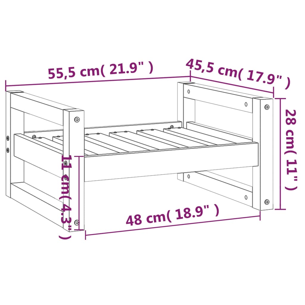 vidaXL Кучешко легло, черно, 55,5x45,5x28 см, борова дървесина масив