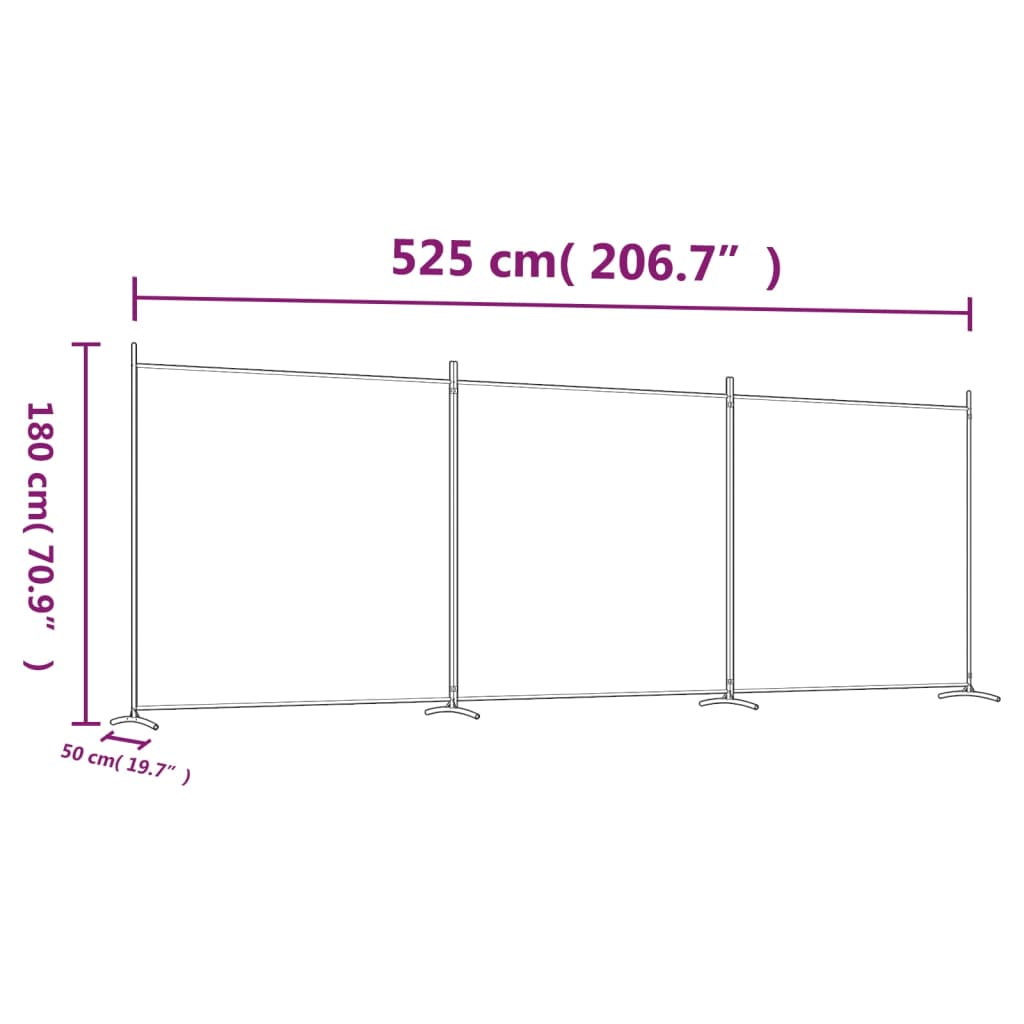 vidaXL Параван за стая, бял, 3 панела, 525x180 см, плат