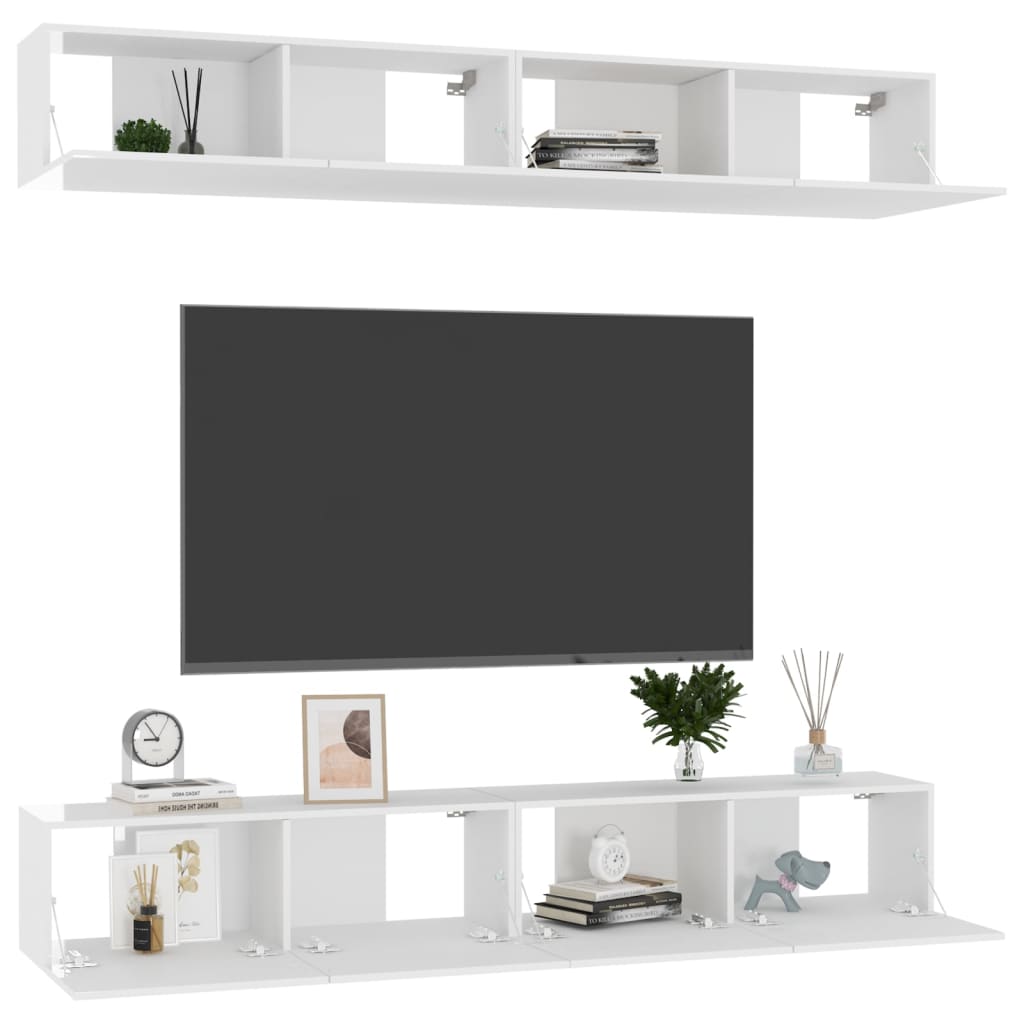 vidaXL ТВ шкафове, 4 бр, бял гланц, 100x30x30 см, инженерно дърво