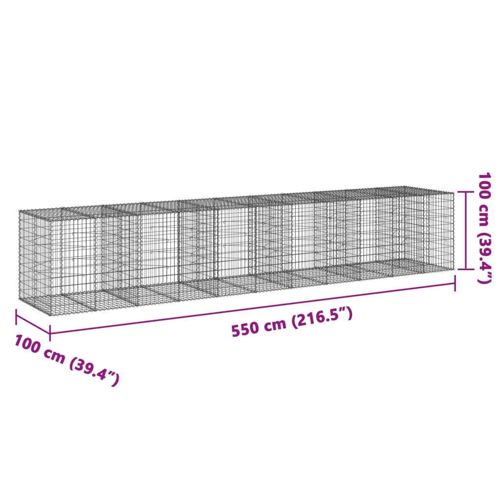 vidaXL Габионна кошница с покритие, 550x100x100 см, поцинковано желязо