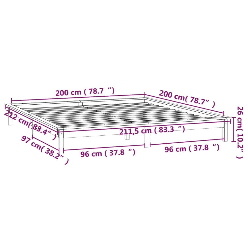 vidaXL Рамка за легло с LED меденокафява 200x200 см масивно дърво