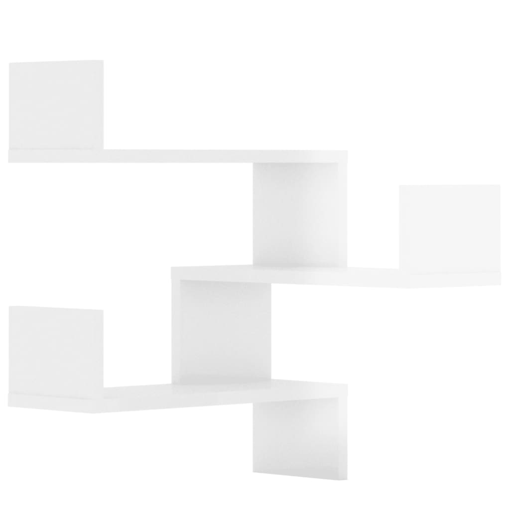 vidaXL Стенни ъглови рафтове, 2 бр, бял гланц, 40x40x50 см