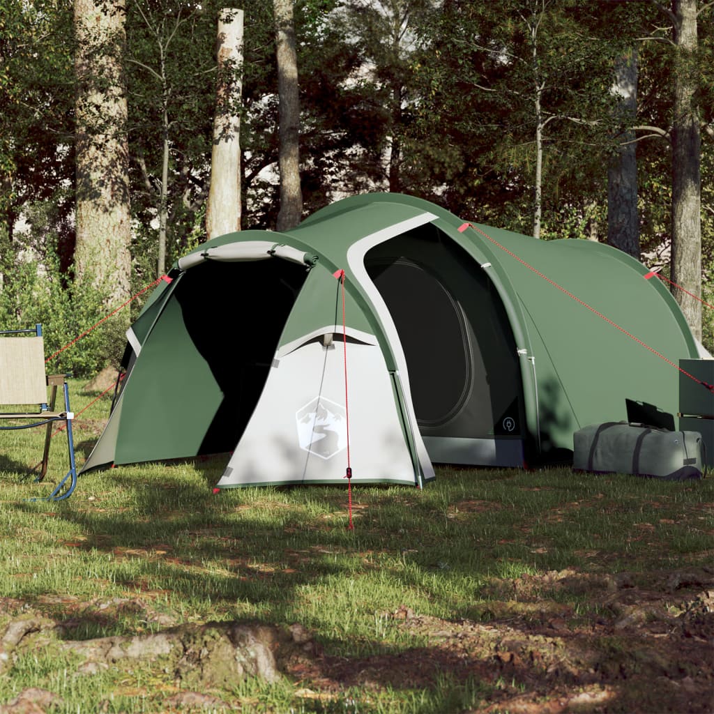 vidaXL Къмпинг палатка тунелна, за 3 души, зелена, водоустойчива