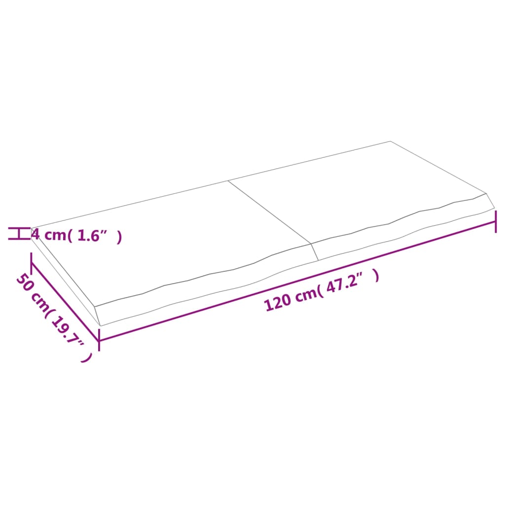 vidaXL Плот за маса, 120x50x(2-4) см, необработен масивен дъб