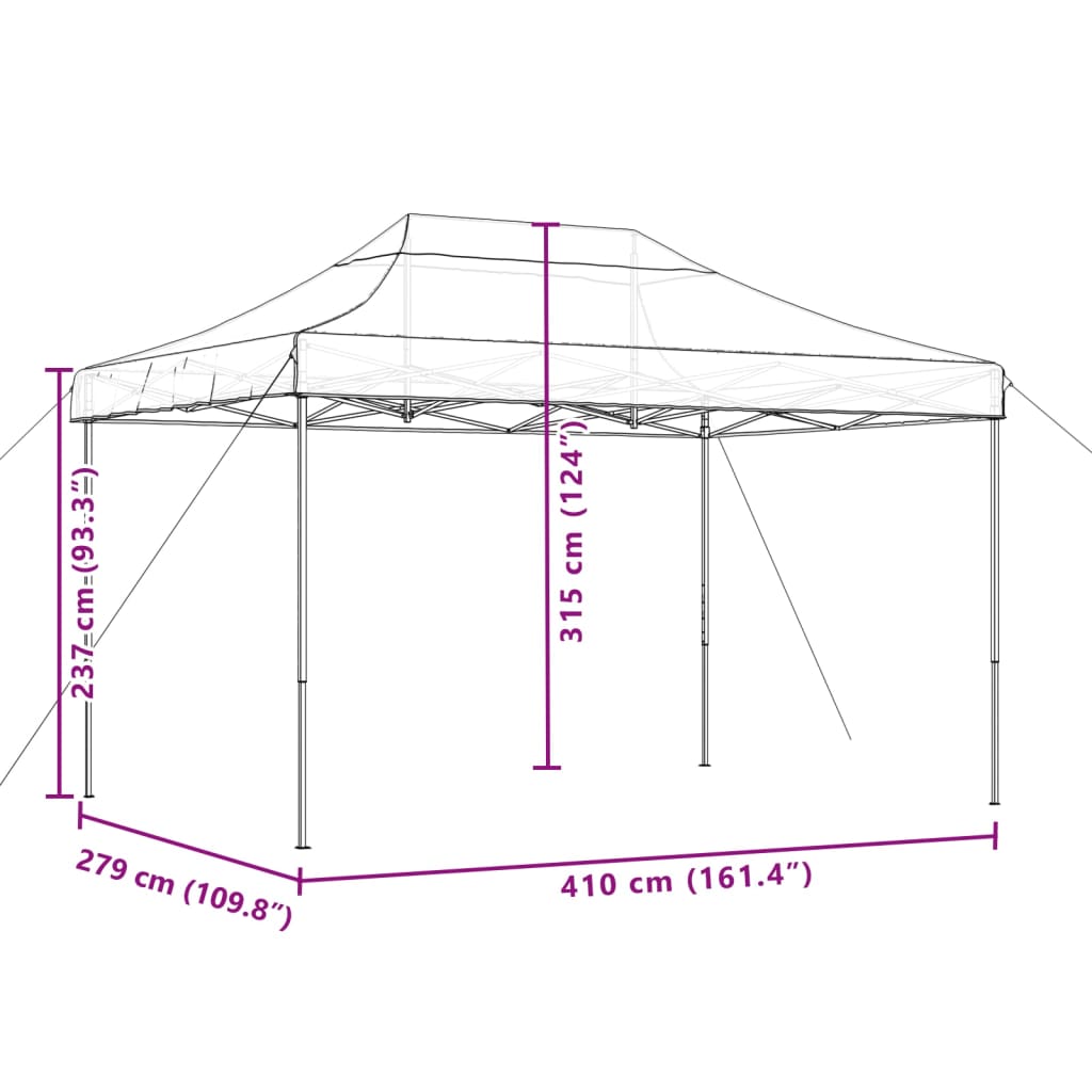 vidaXL Сгъваема парти шатра, pop-up, черна, 410x279x315 см