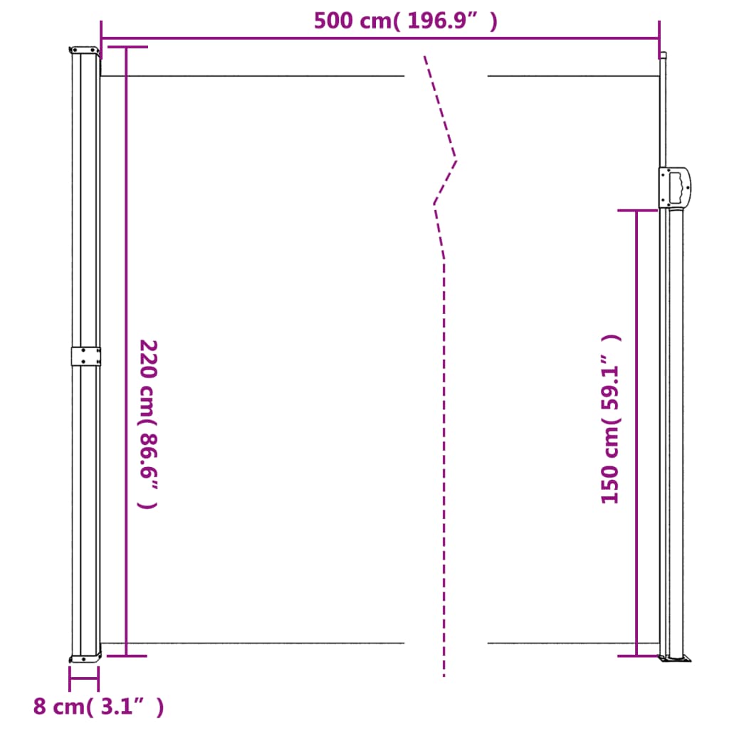 vidaXL Прибираща се странична тента, таупе, 220x500 см