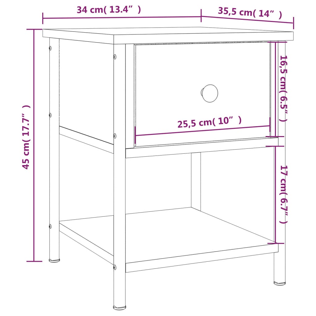 vidaXL Нощна масичка, кафяв дъб, 34x35,5x45 см, инженерно дърво