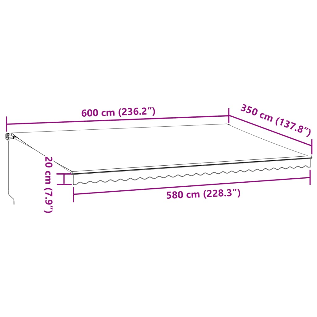 vidaXL Ръчно прибираща се тента с LED, кафяв, 600x350 см