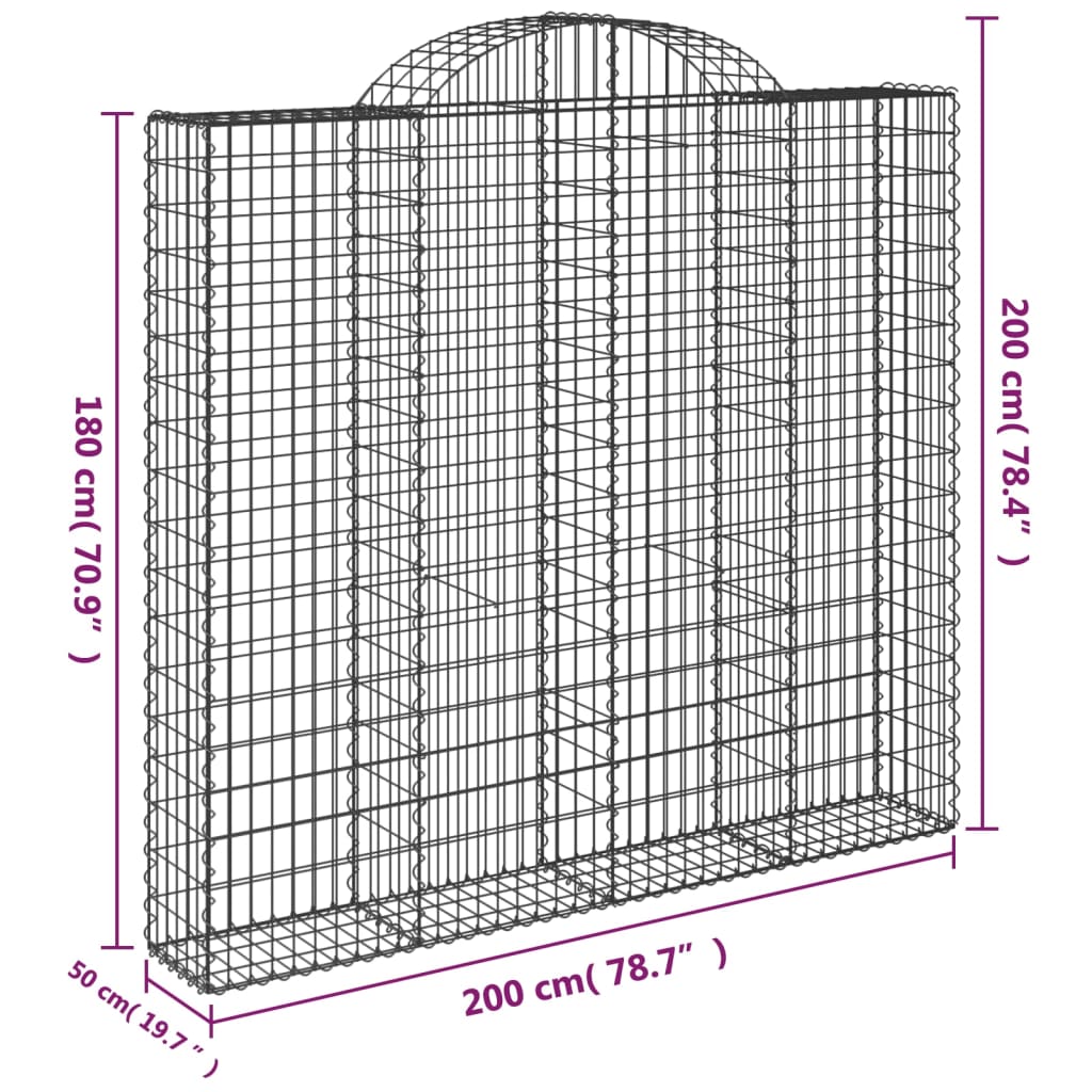 vidaXL Габионни кошници арка 2 бр 200x50x180/200 см поцинковано желязо