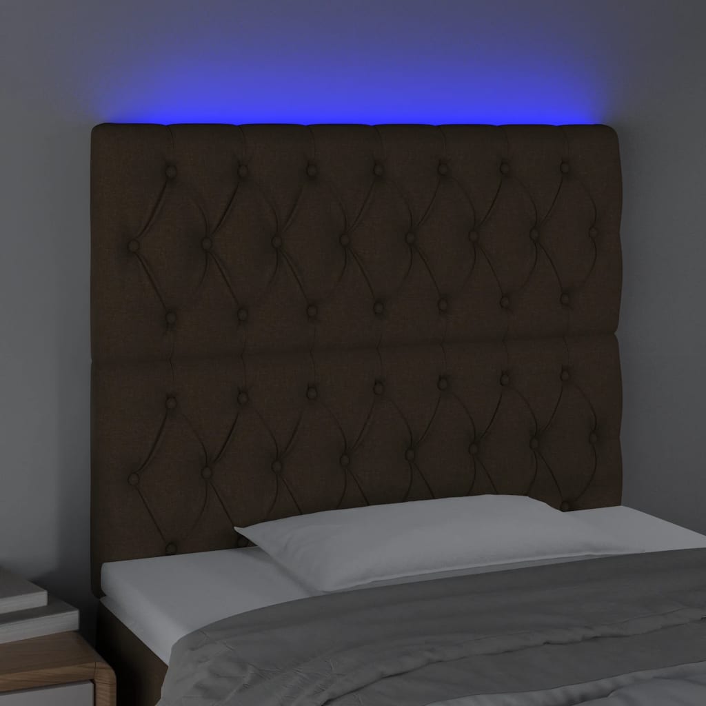 vidaXL LED горна табла за легло, тъмнокафява, 90x7x118/128 см, плат