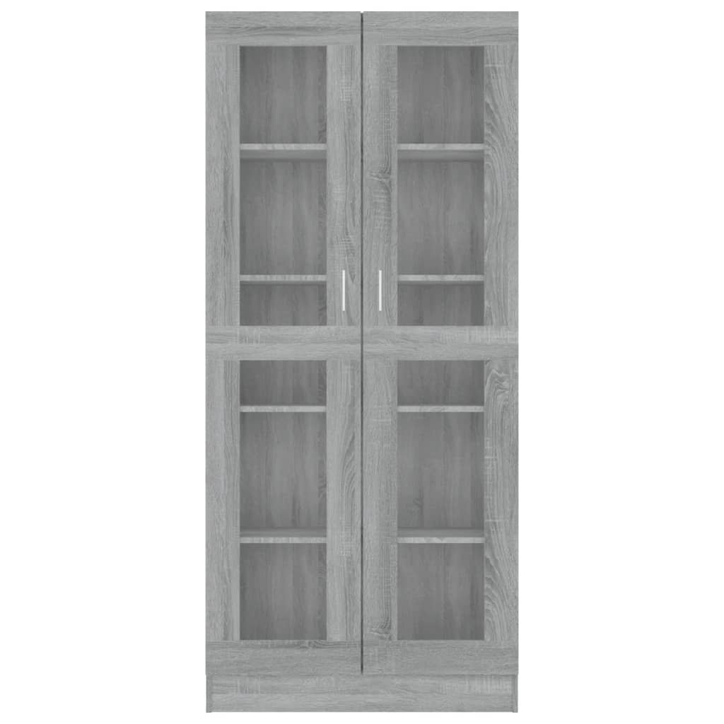 vidaXL Шкаф витрина, сив сонома, 82,5x30,5x185,5 см, инженерно дърво